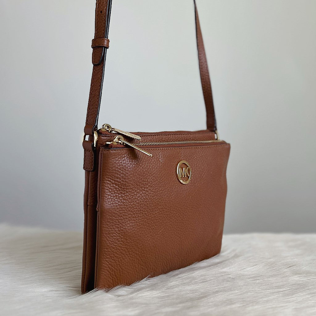 Michael Kors Caramel Leather Multi-compartment Crossbody Shoulder Bag