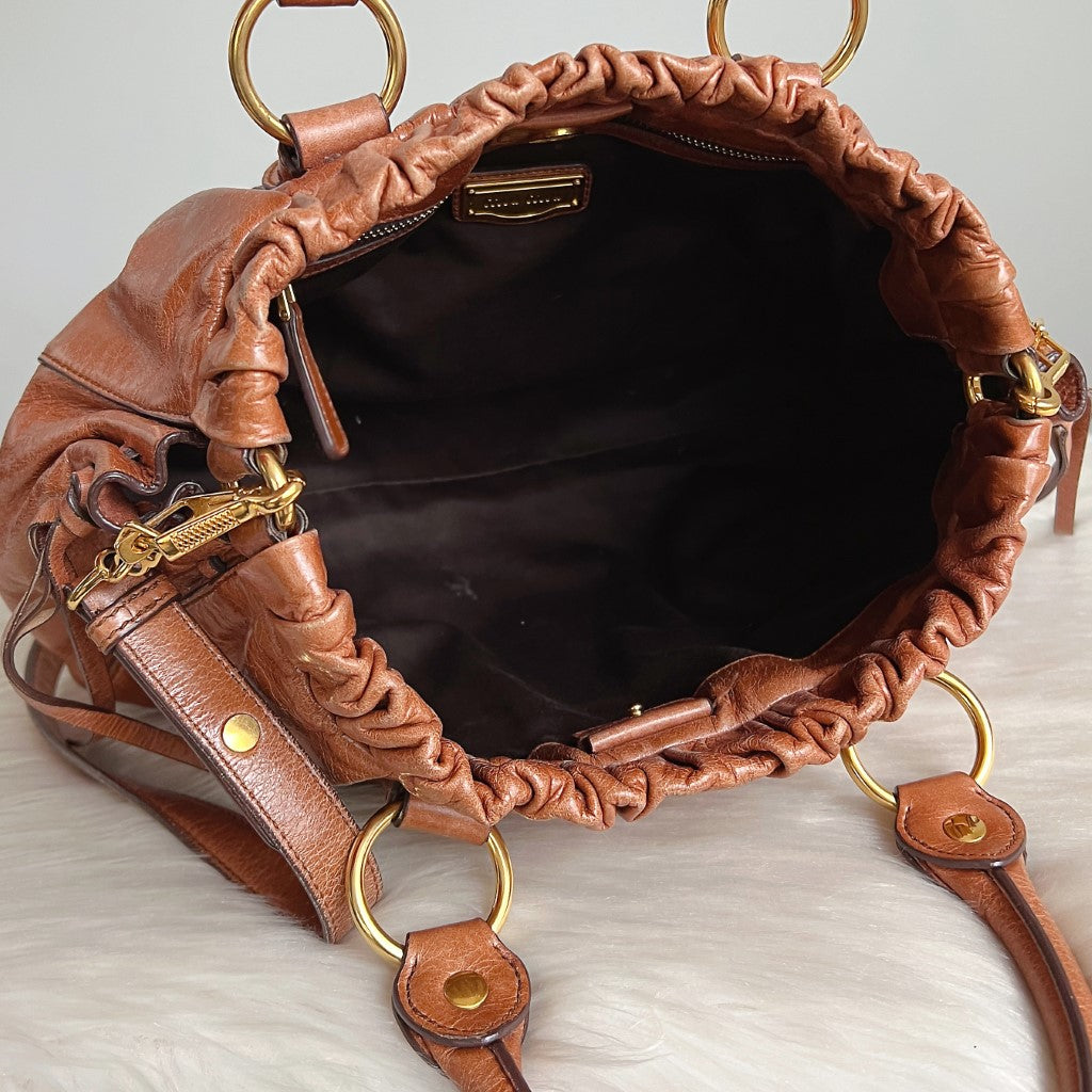 Miu Miu Caramel Leather Signature Vitello 2 Way Shoulder Bag