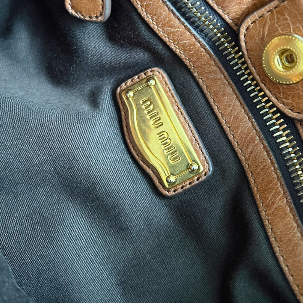 Miu Miu Caramel Leather Signature Vitello 2 Way Shoulder Bag