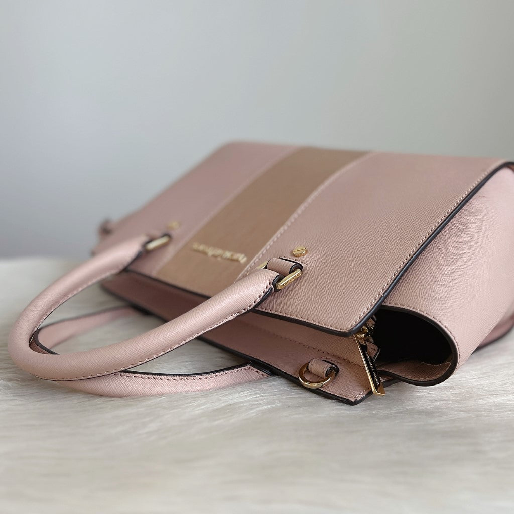 Michael Kors Pink Leather Stripe Detail 2 Way Shoulder Bag
