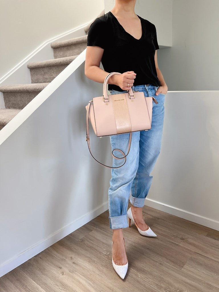 Michael Kors Pink Leather Stripe Detail 2 Way Shoulder Bag