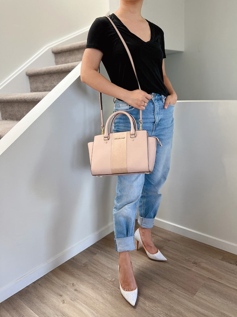 Michael Kors Pink Leather Stripe Detail 2 Way Shoulder Bag