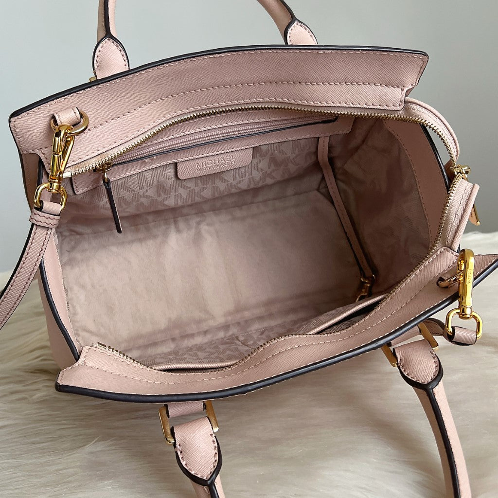 Michael Kors Pink Leather Stripe Detail 2 Way Shoulder Bag
