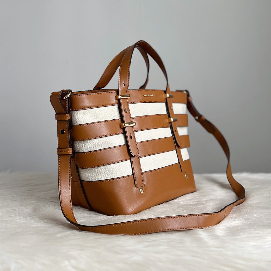 Michael Kors Caramel Leather Stripe Detail 2 Way Shoulder Bag Like New