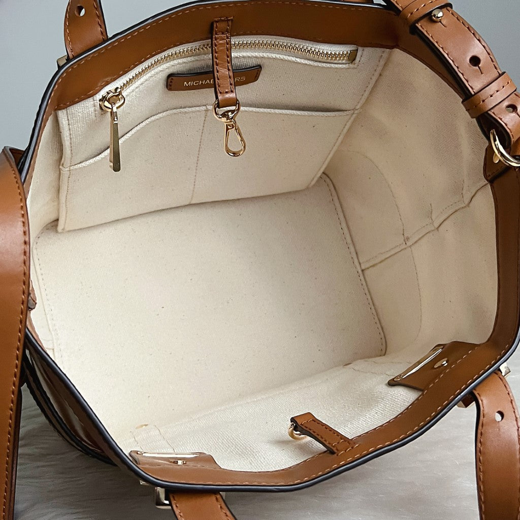 Michael Kors Caramel Leather Stripe Detail 2 Way Shoulder Bag Like New