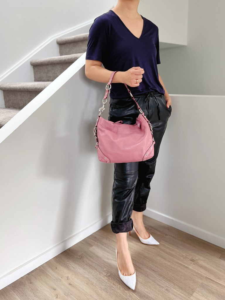Coach Rose Leather Side Ring Detail Slouchy Shoulder Bag