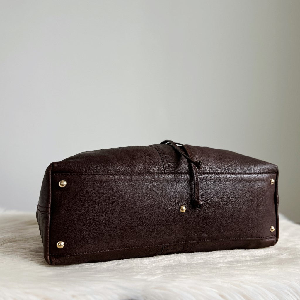 Saint Laurent YSL Chocolate Leather Signature Y Drawstring Shoulder Bag