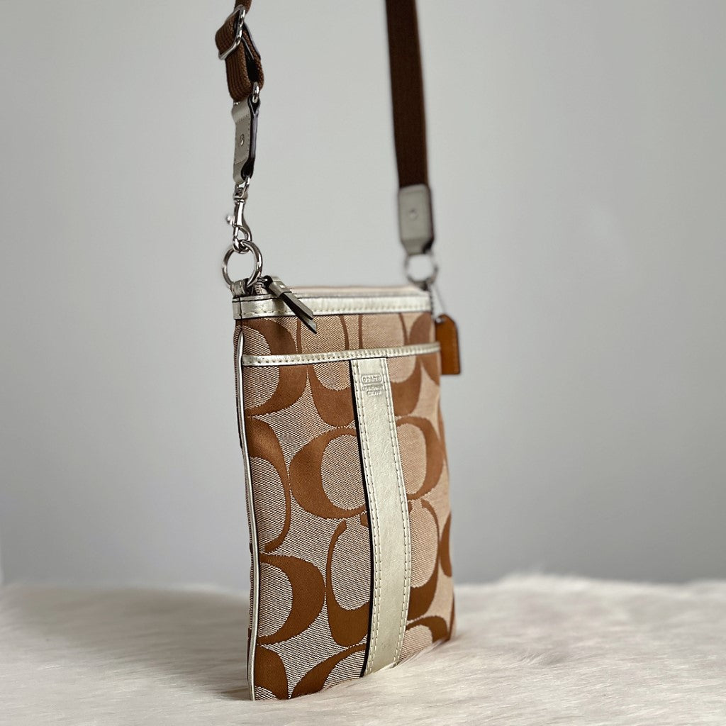 Coach Monogram Stripe Detail Small Crossbody Shoulder Bag
