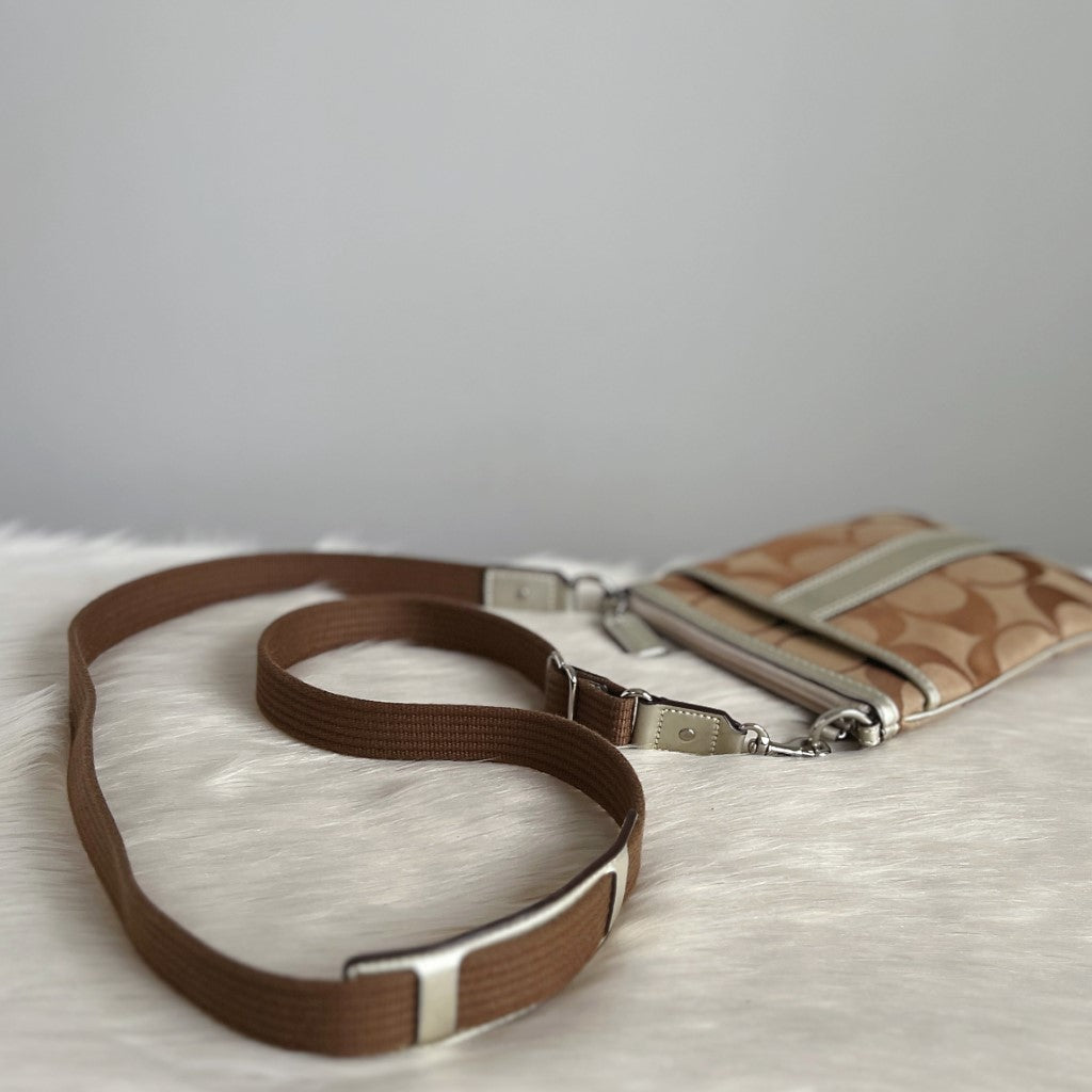 Coach Monogram Stripe Detail Small Crossbody Shoulder Bag
