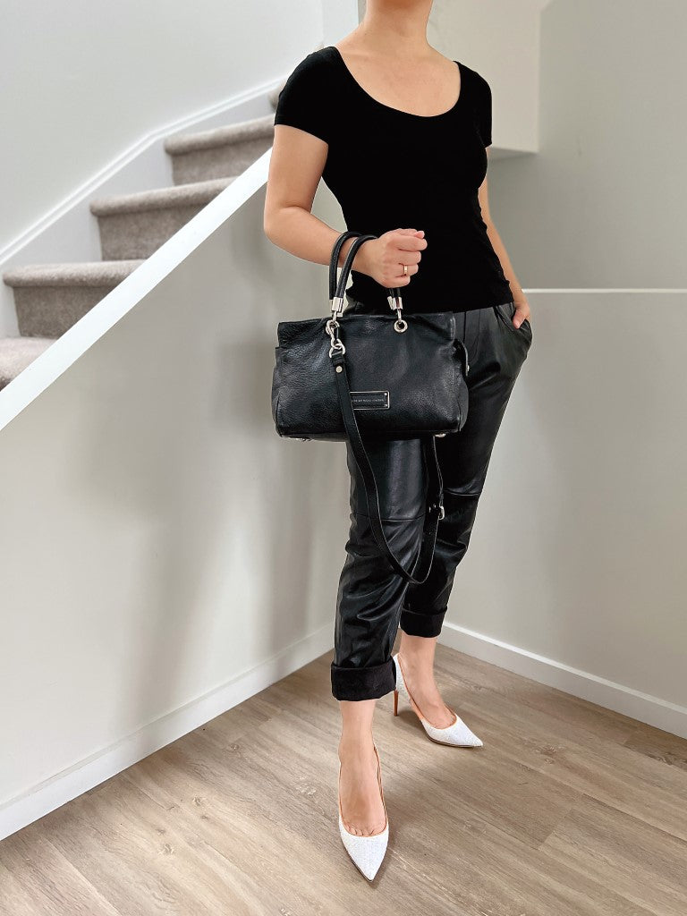 Marc Jacobs Black Leather Front Logo 2 Way Shoulder Bag