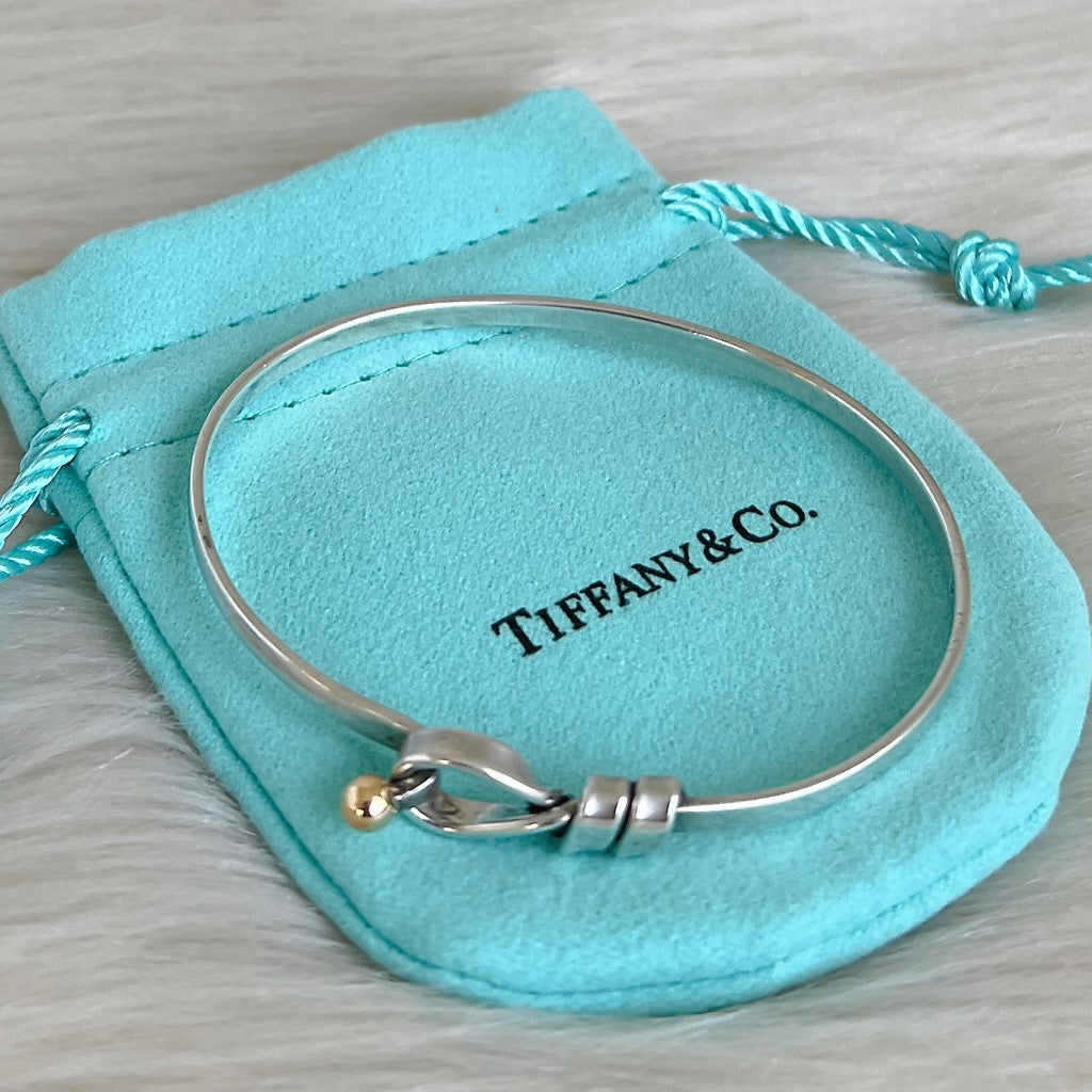 Tiffany & Co 18K Solid Gold Dot Detail Hook Bangle Excellent