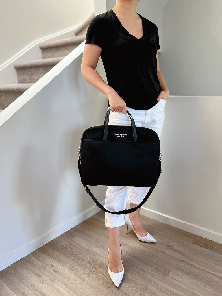 Kate Spade Black Front Logo Computer Shoulder Bag Like New