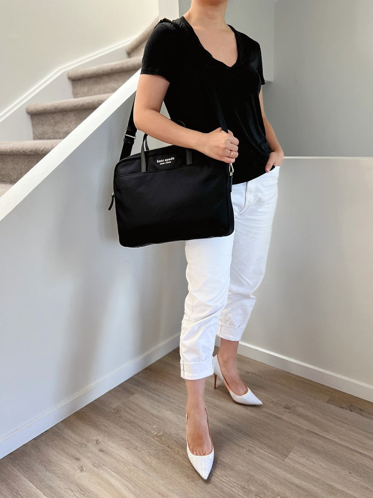 Kate Spade Black Front Logo Computer Shoulder Bag Like New