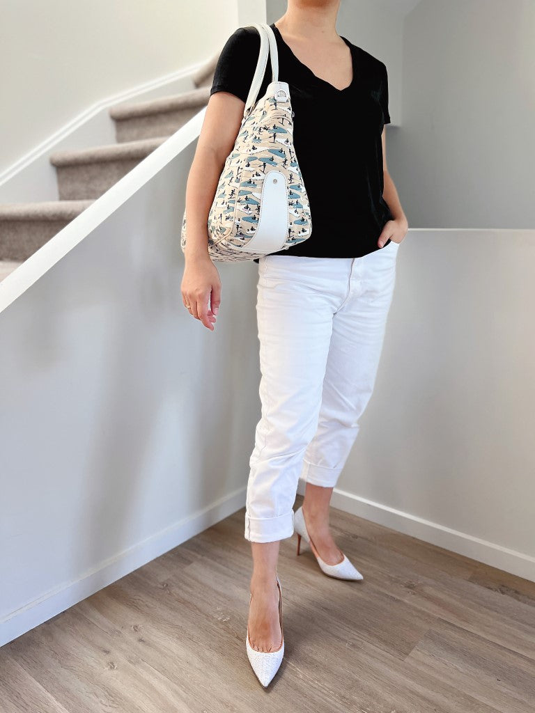 Tod's White Leather Sailing Pattern Large Holiday Shoulder Bag