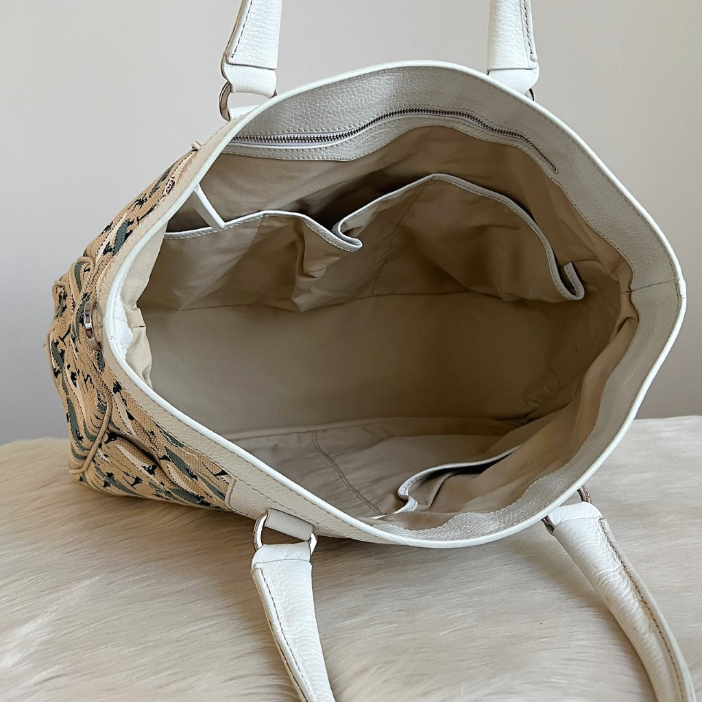 Tod's White Leather Sailing Pattern Large Holiday Shoulder Bag