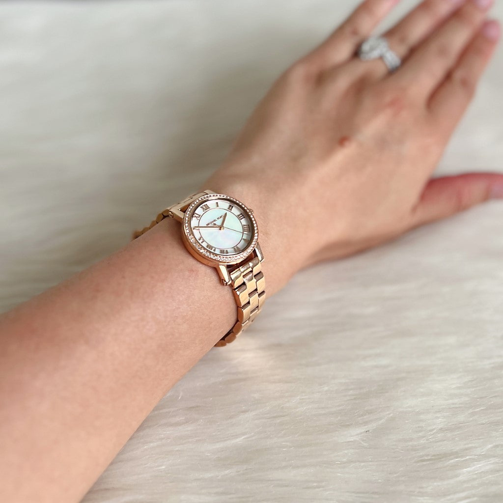 Michael Kors Rose Gold Petit Noire Crystal Women's Wrist Watch Like New