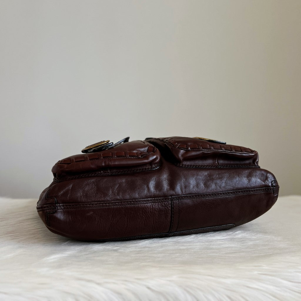 Coach Brown Leather Front Pocket Oversized Shoulder Bag