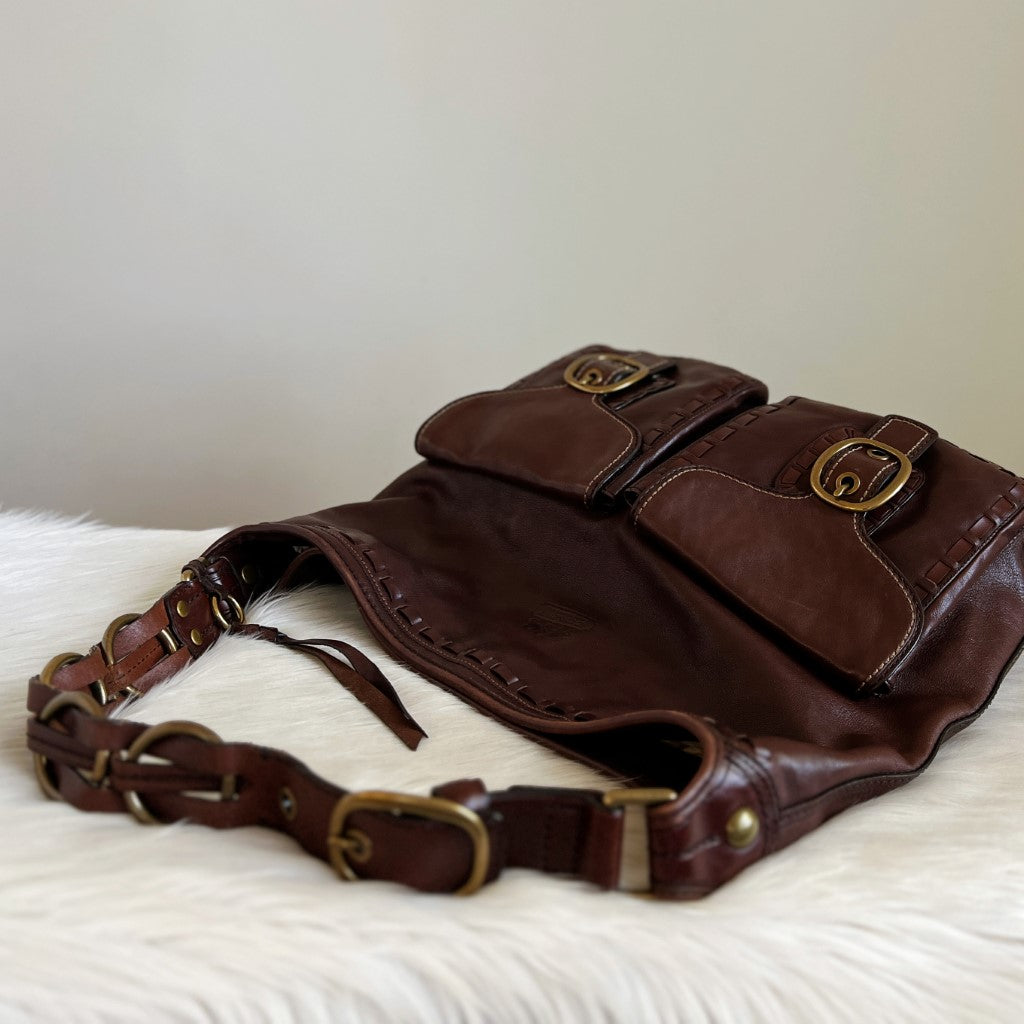 Coach Brown Leather Front Pocket Oversized Shoulder Bag