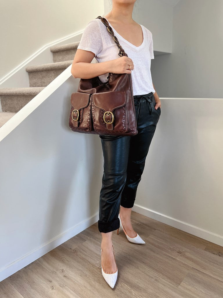 Coach Brown Leather Front Pocket Oversized Shoulder Bag