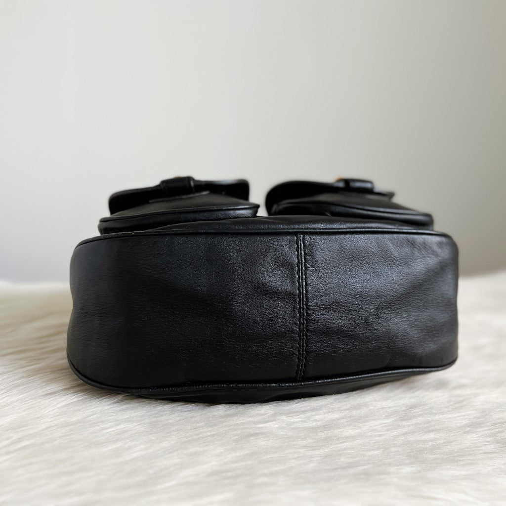Marc Jacobs Black Leather Turn Lock Pocket 2 Way Shoulder Bag