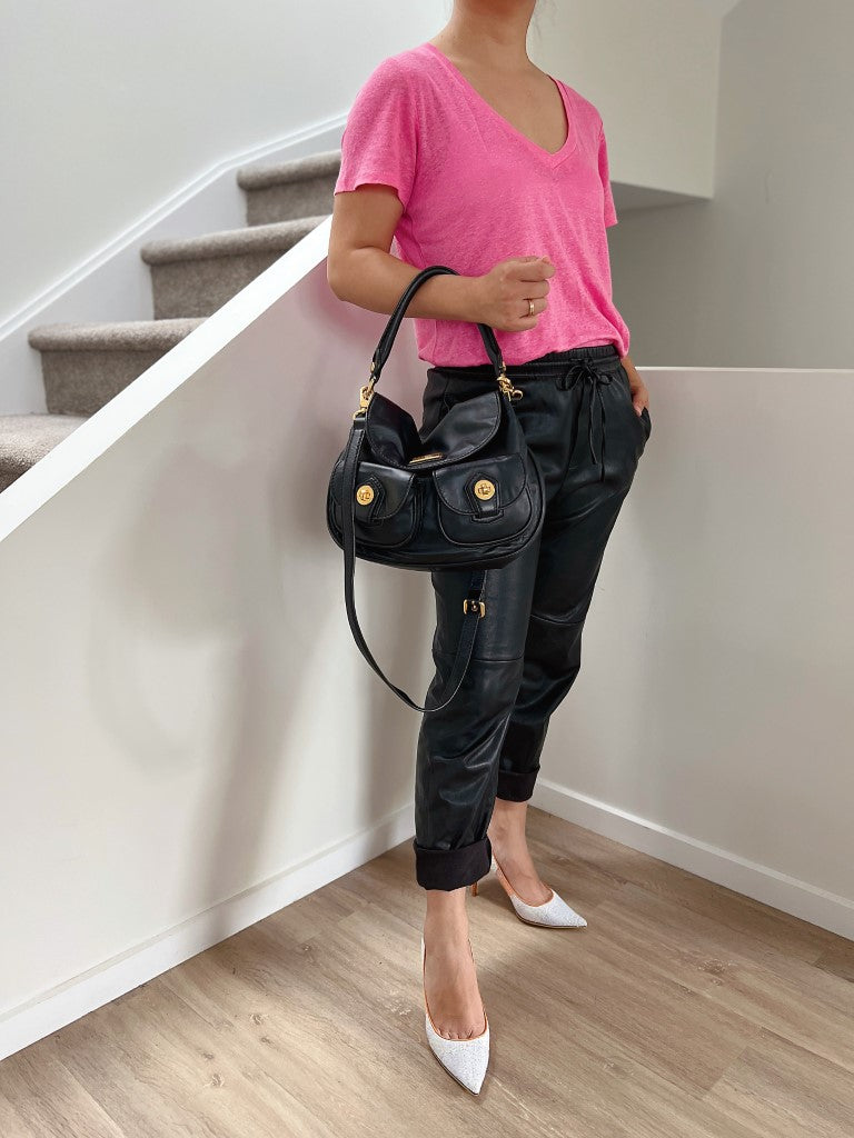 Marc Jacobs Black Leather Turn Lock Pocket 2 Way Shoulder Bag