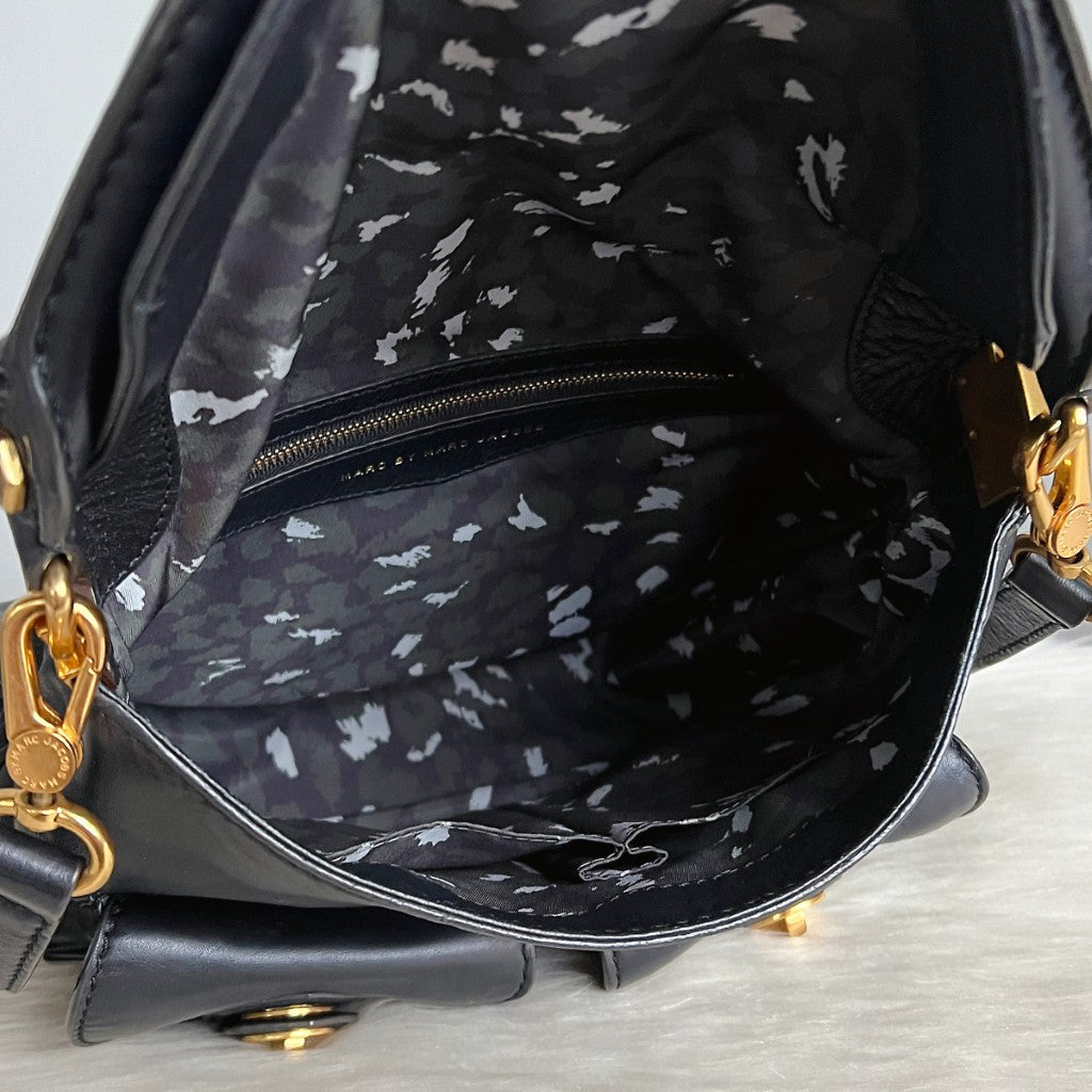 Marc Jacobs Black Leather Turn Lock Pocket 2 Way Shoulder Bag