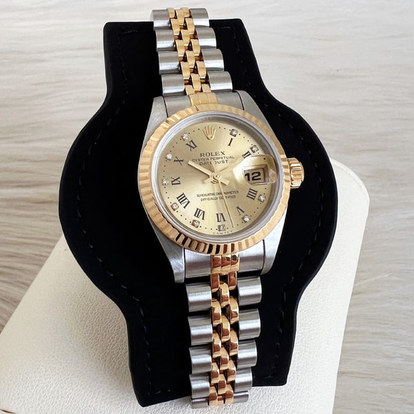Rolex Datejust Diamond Two Tone 18K Solid Gold Women's Wrist Watch Pristine Fully Serviced