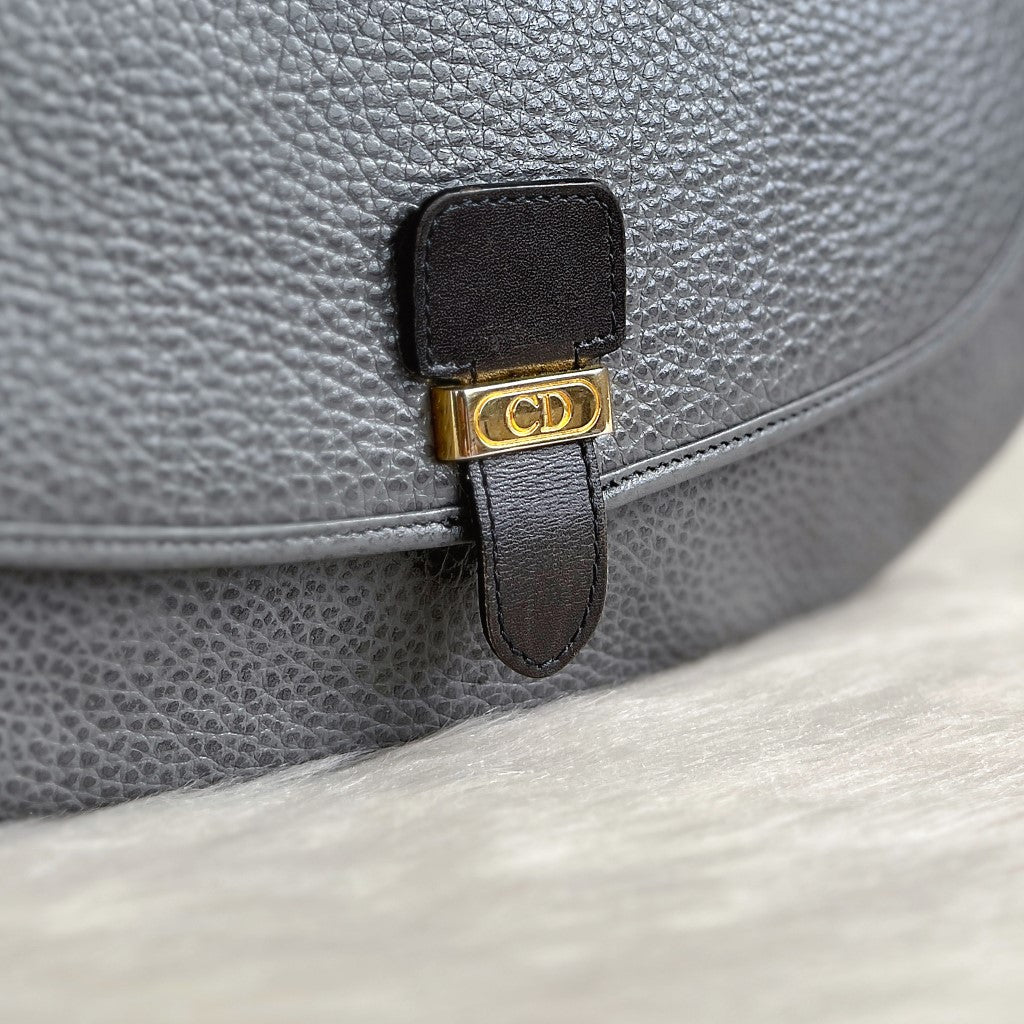 Christian Dior Grey Leather Front Logo Small Shoulder Bag