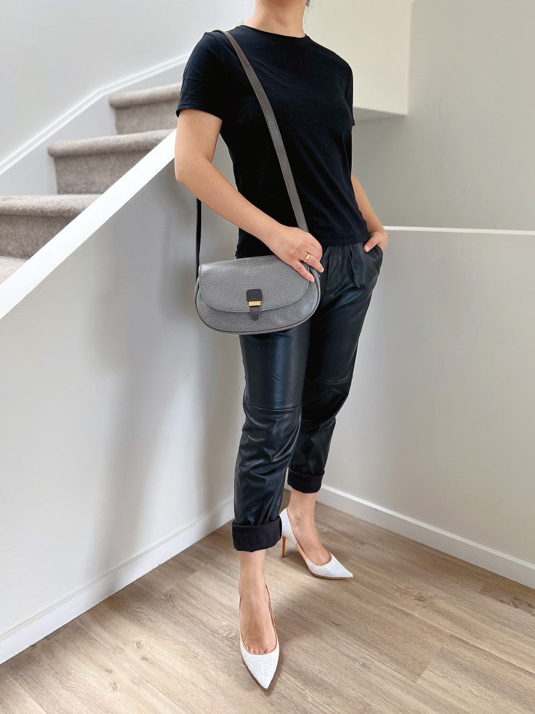 Christian Dior Grey Leather Front Logo Small Shoulder Bag