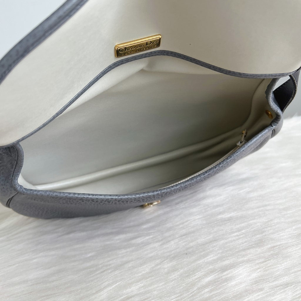 Christian Dior Grey Leather Front Logo Small Shoulder Bag