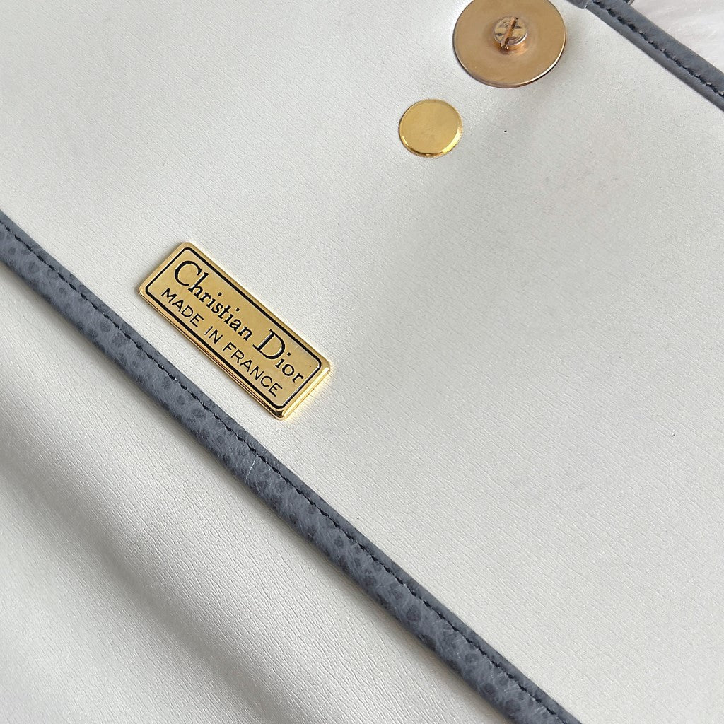 Christian Dior Grey Leather Front Logo Small Shoulder Bag