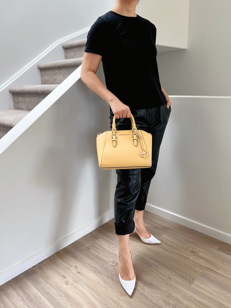 Michael Kors Yellow Leather MK Charm Boston Tote Bag