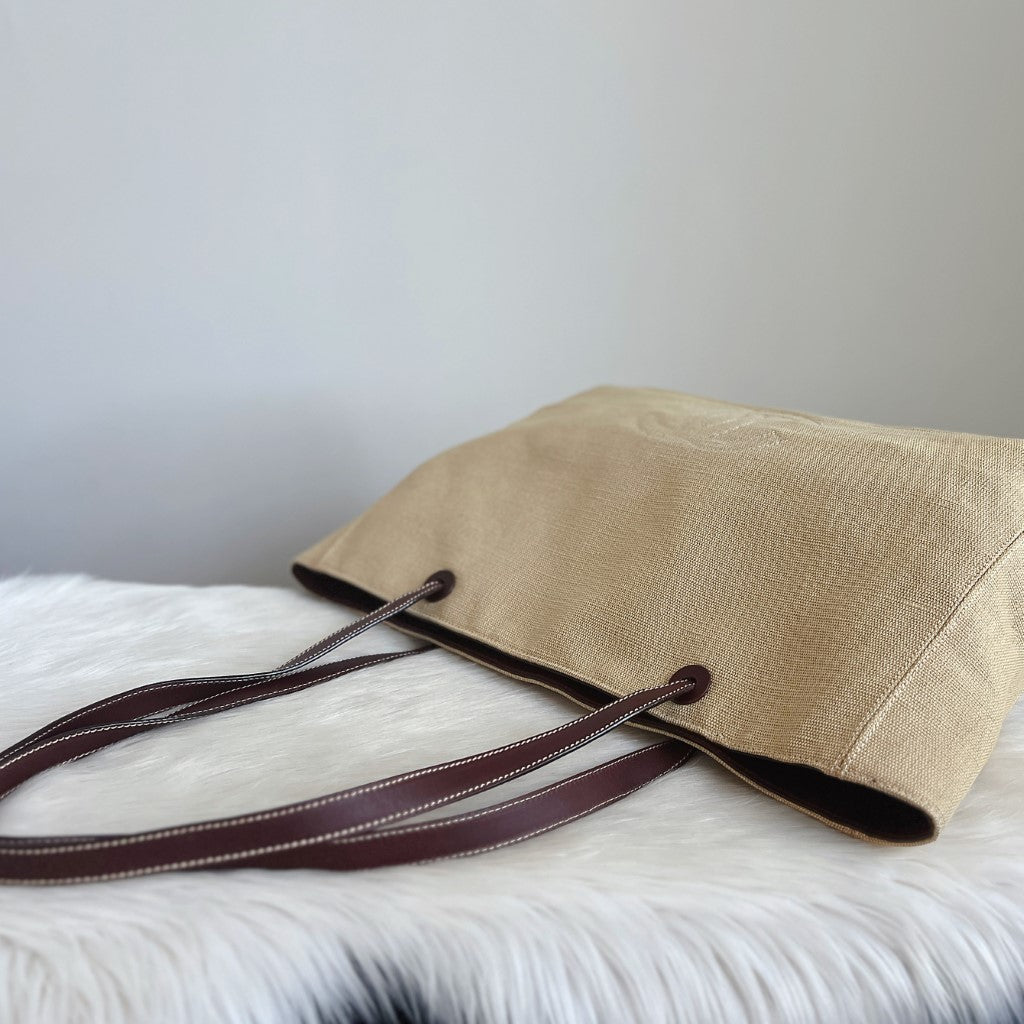 Chanel Brown Leather Strap Front Logo Summer Oversized Shoulder Bag