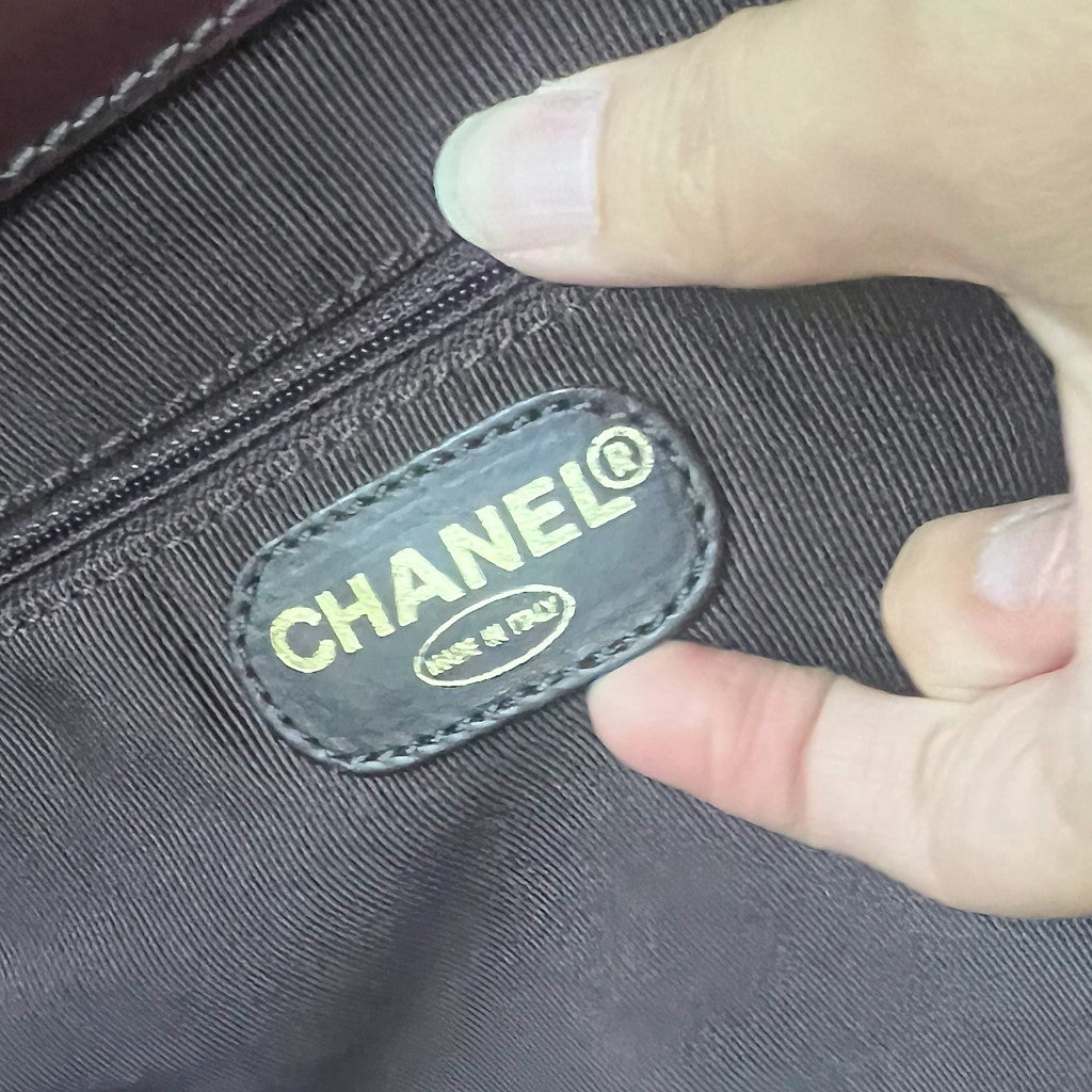 Chanel Brown Leather Strap Front Logo Summer Oversized Shoulder Bag