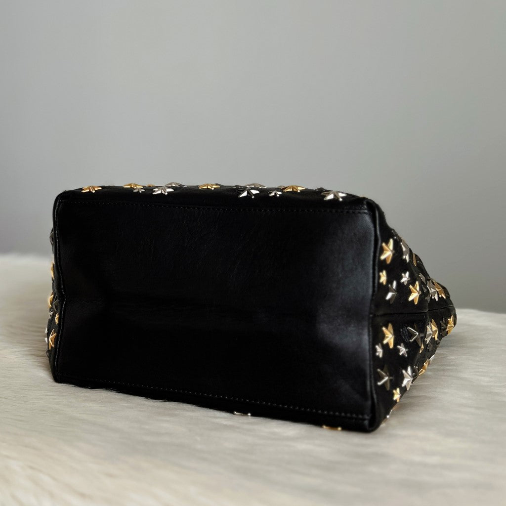 Jimmy Choo Signature Black Leather Solar Studded Shoulder Bag Excellent