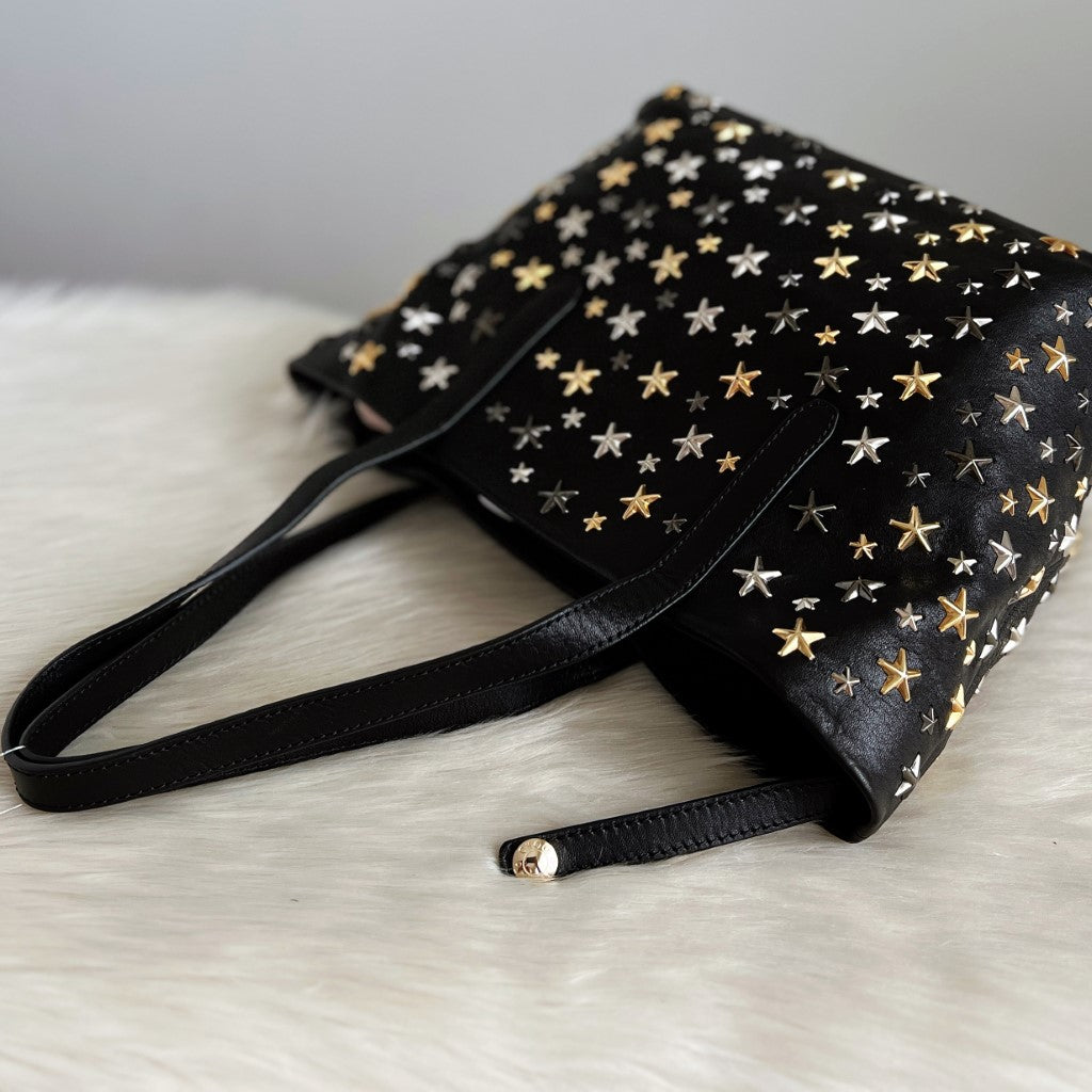 Jimmy Choo Signature Black Leather Solar Studded Shoulder Bag Excellent