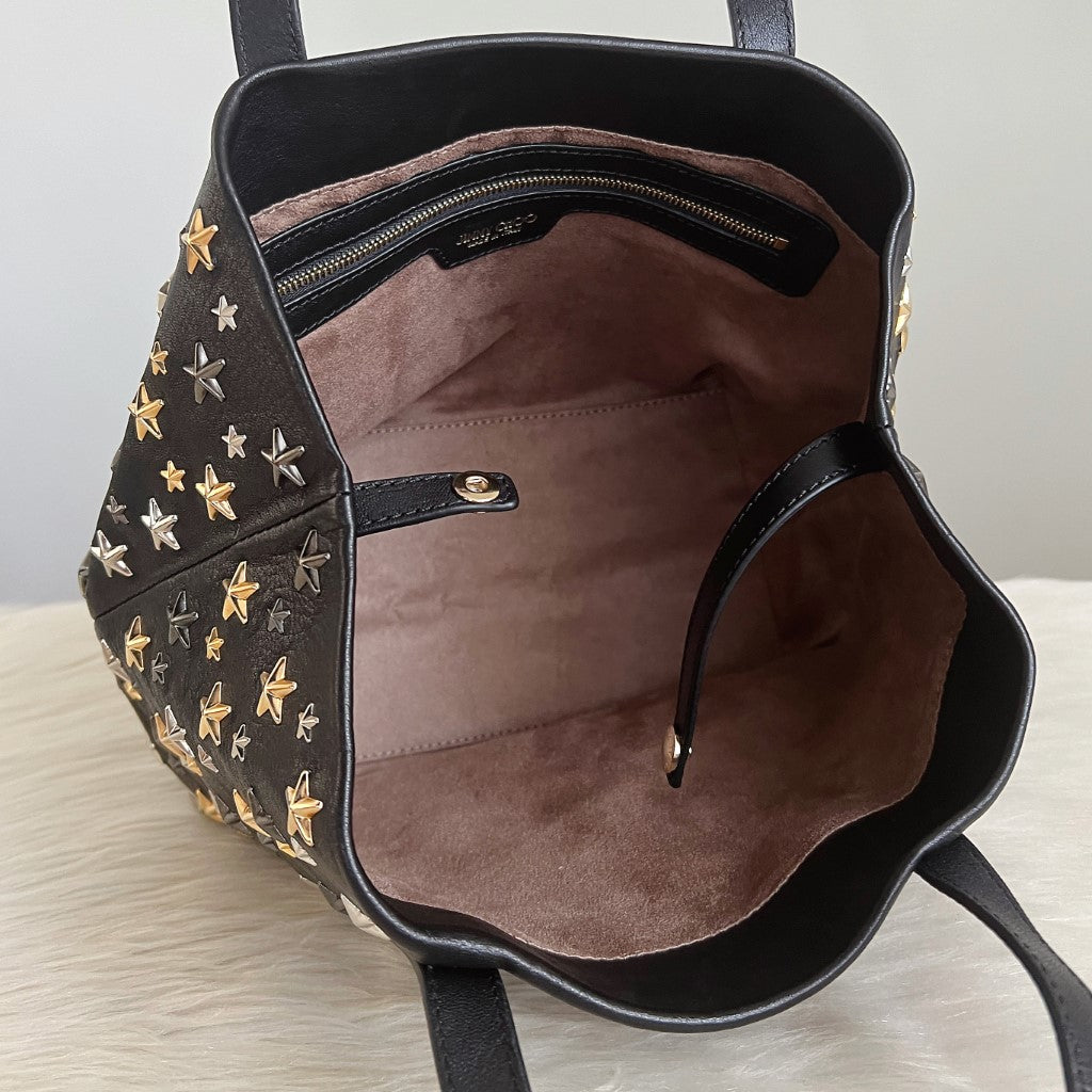 Jimmy Choo Signature Black Leather Solar Studded Shoulder Bag Excellent