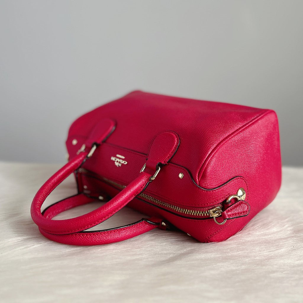 Coach Fuchsia Leather Front Logo Boston 2 Way Shoulder Bag