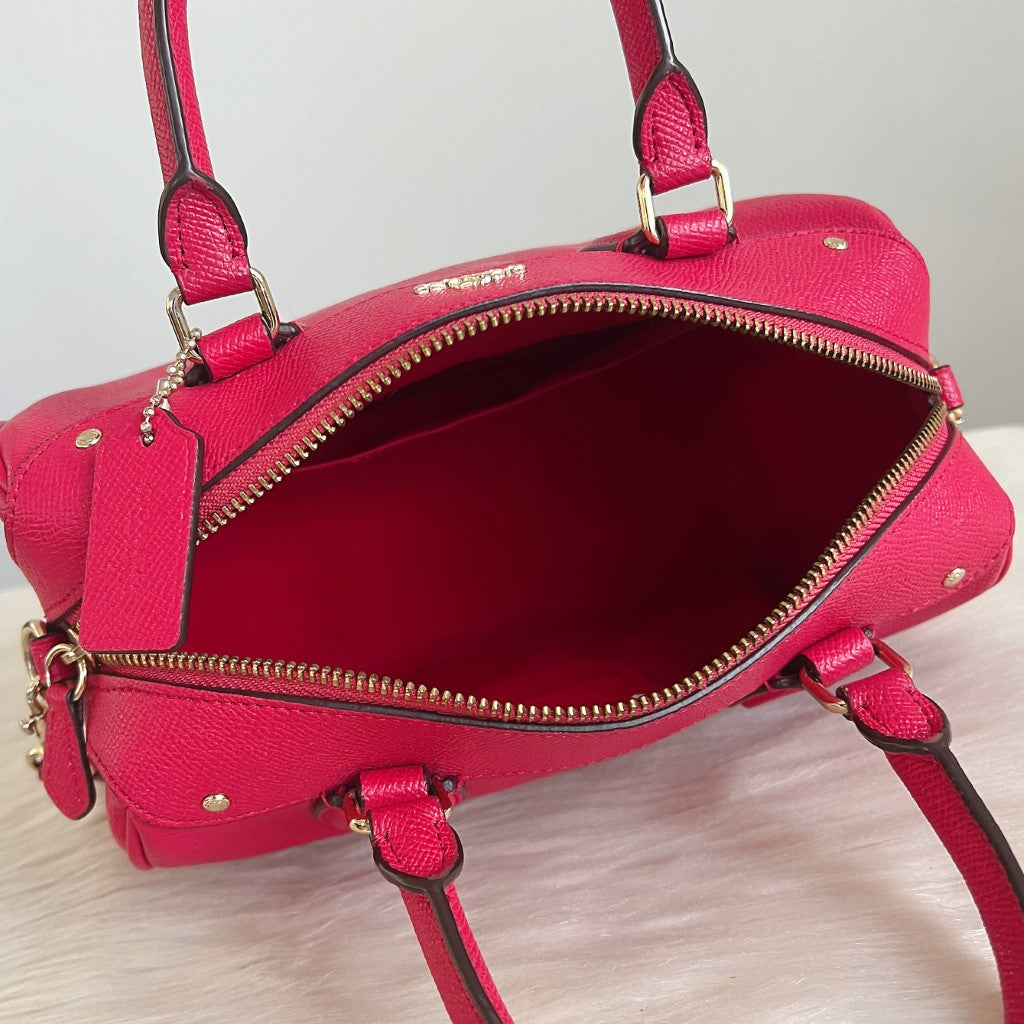 Coach Fuchsia Leather Front Logo Boston 2 Way Shoulder Bag