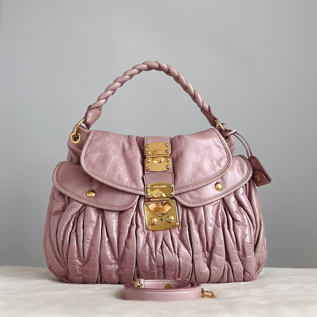 Miu Miu Rose Leather Nappa Buckle 2 Way Shoulder Bag
