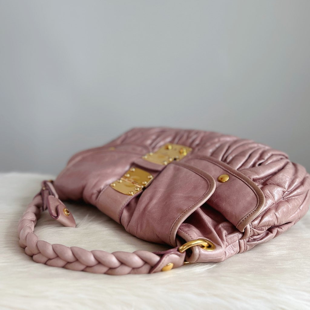 Miu Miu Rose Leather Nappa Buckle 2 Way Shoulder Bag