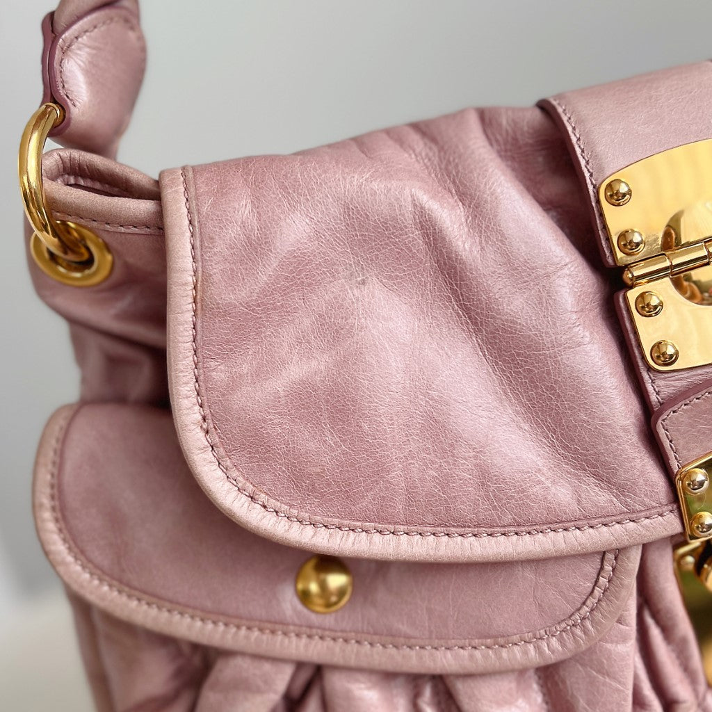 Miu Miu Rose Leather Nappa Buckle 2 Way Shoulder Bag