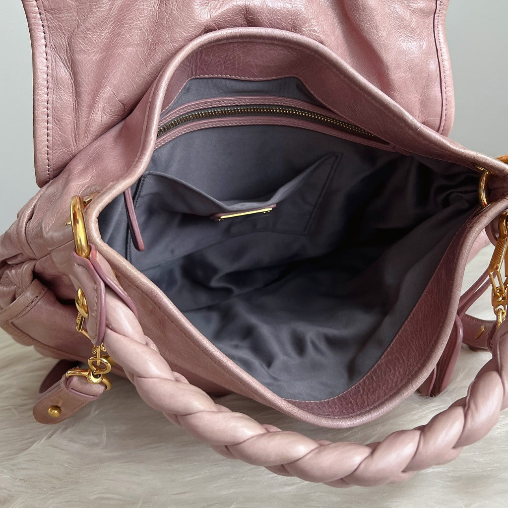 Miu Miu Rose Leather Nappa Buckle 2 Way Shoulder Bag
