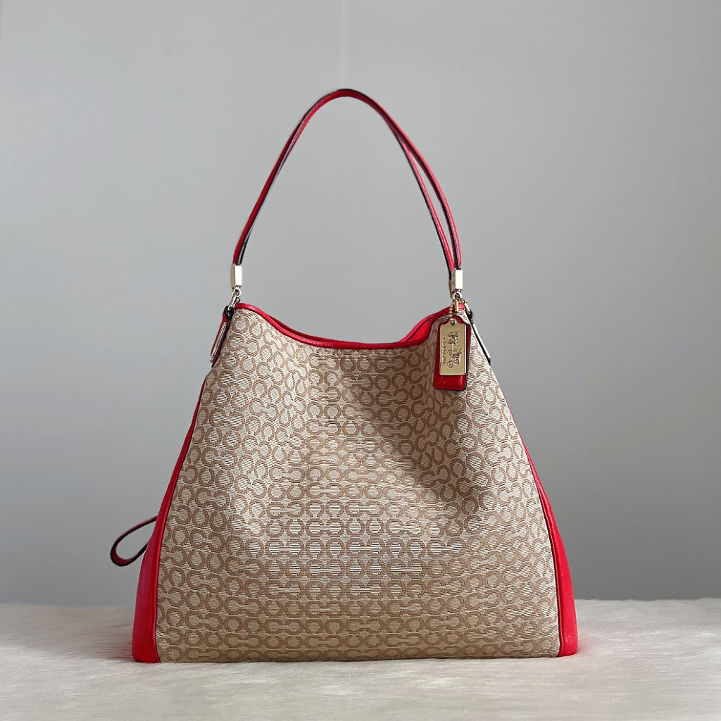 Coach Signature Monogram Patchwork Triple Compartment Shoulder Bag Like New