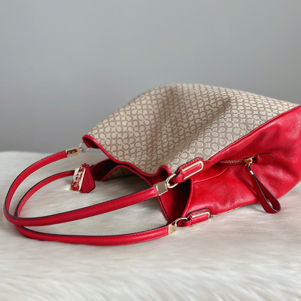 Coach Signature Monogram Patchwork Triple Compartment Shoulder Bag Like New