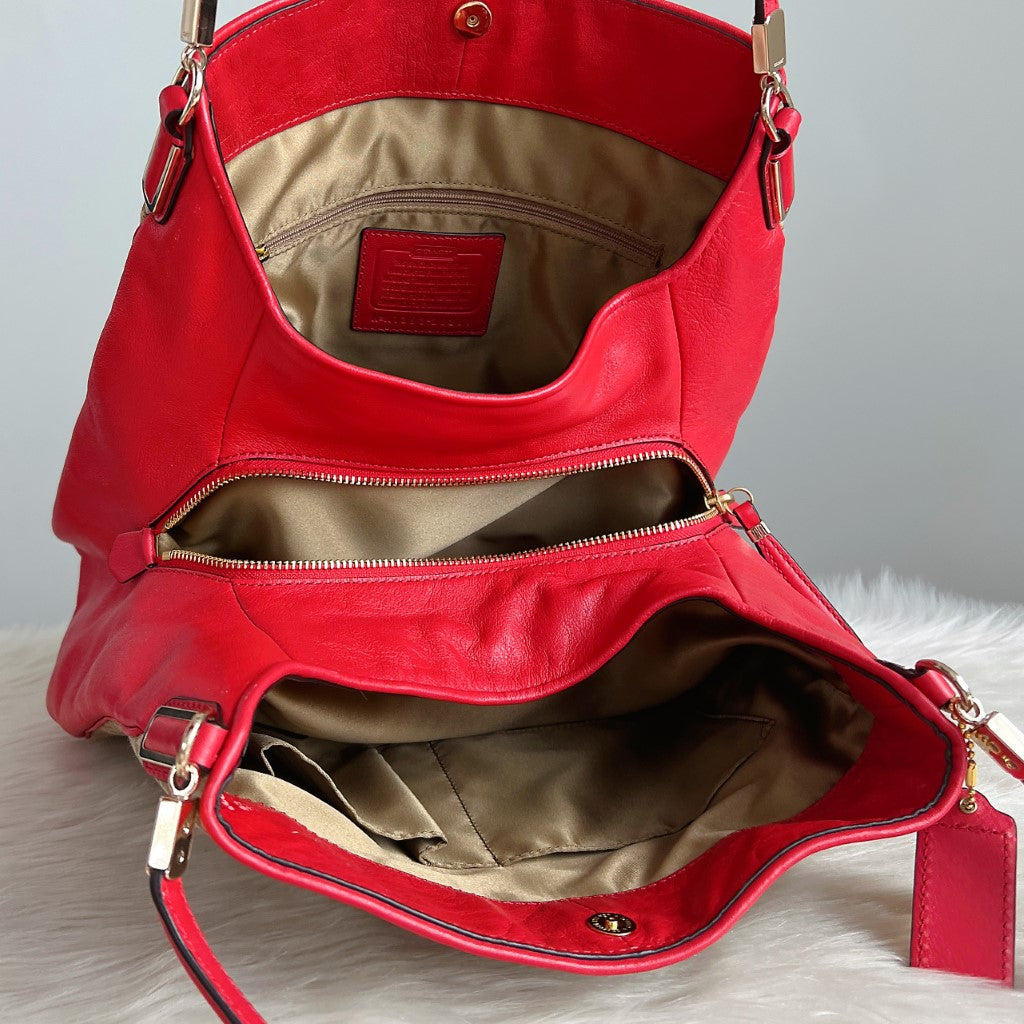 Coach Signature Monogram Patchwork Triple Compartment Shoulder Bag Like New