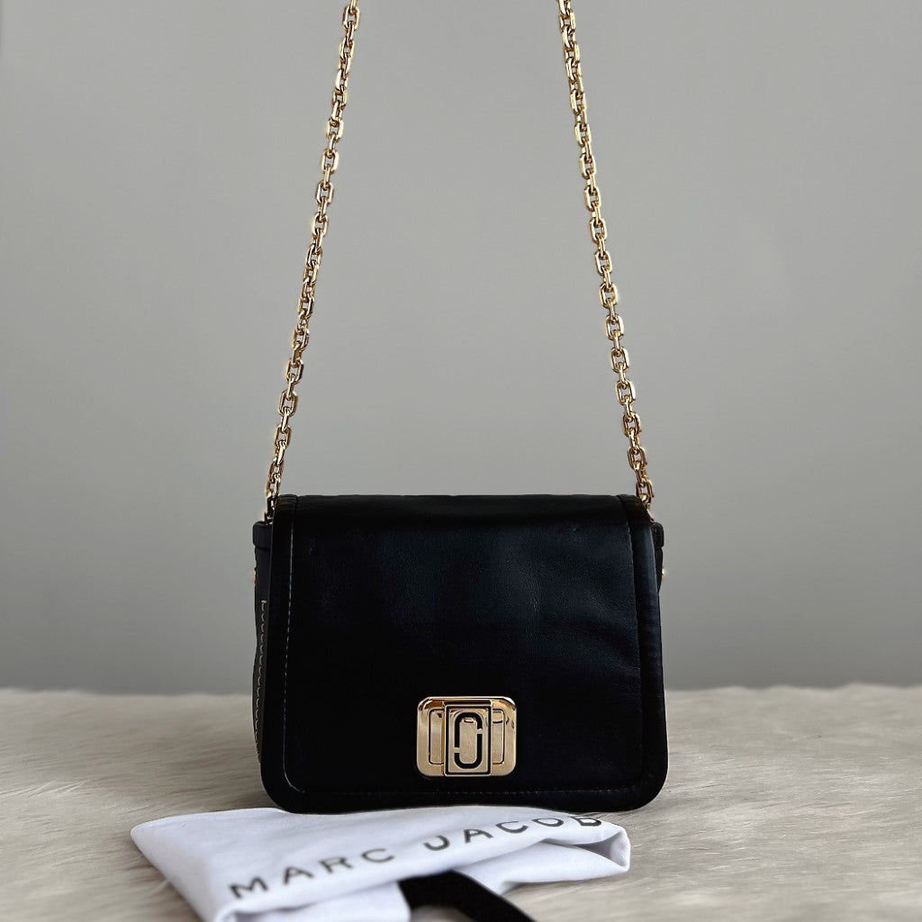 Marc Jacobs Black Leather Gold Chain Crossbody Shoulder Bag Excellent