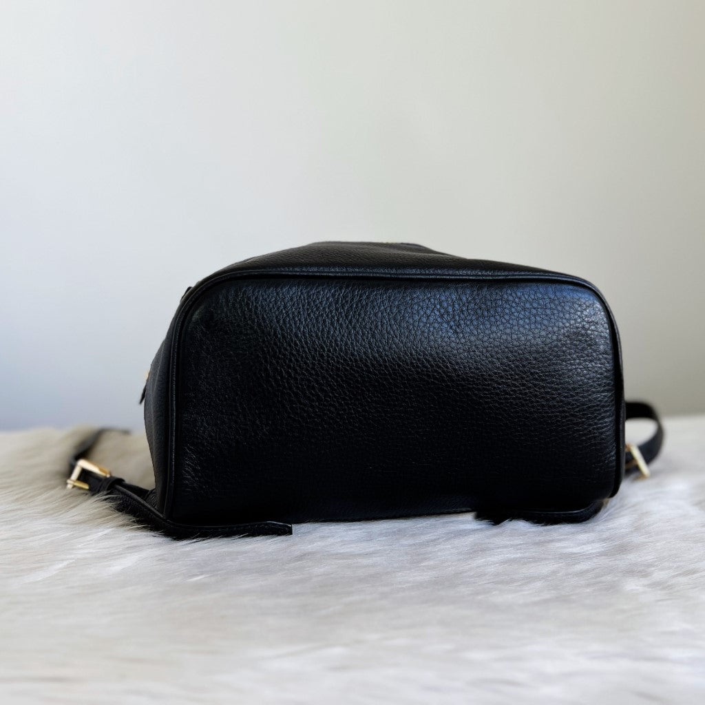 Michael Kors Black Leather Front Zip Pocket Backpack Like New