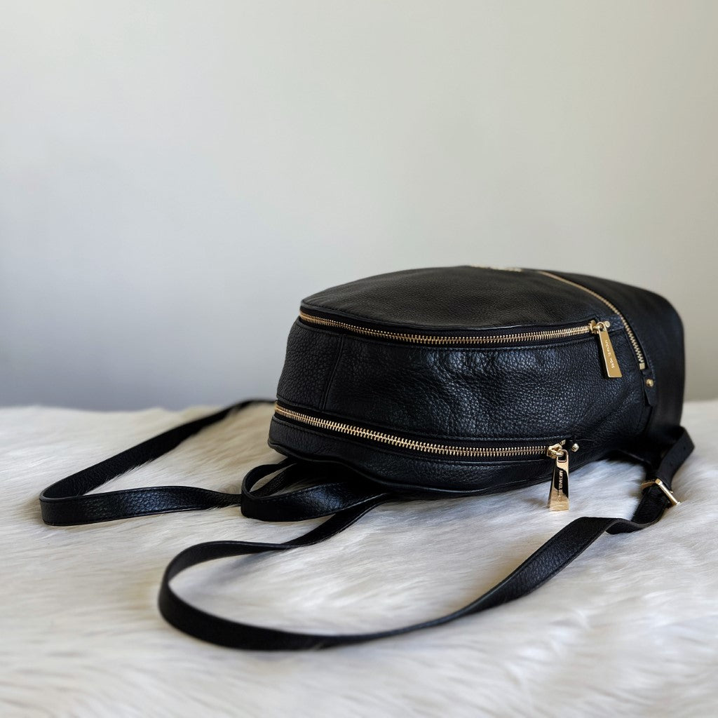 Michael Kors Black Leather Front Zip Pocket Backpack Like New