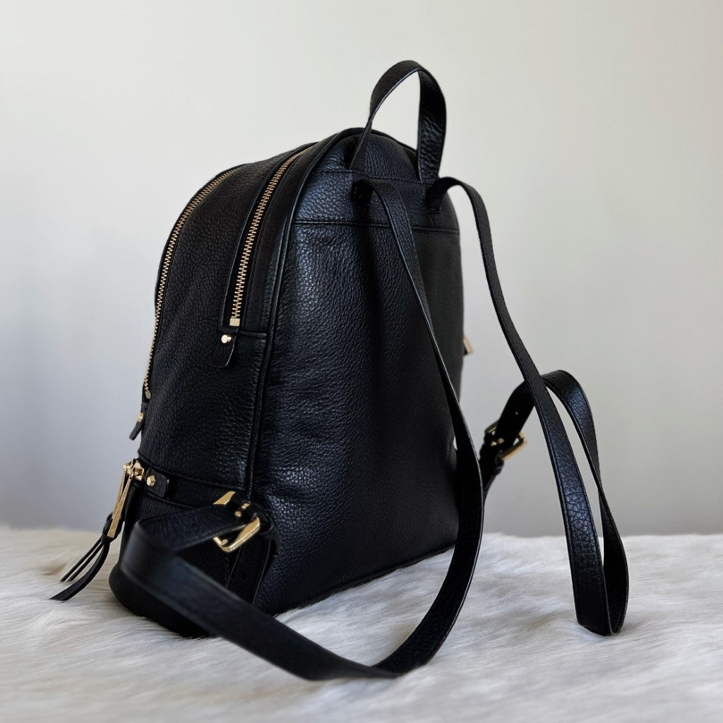 Michael Kors Black Leather Front Zip Pocket Backpack Like New
